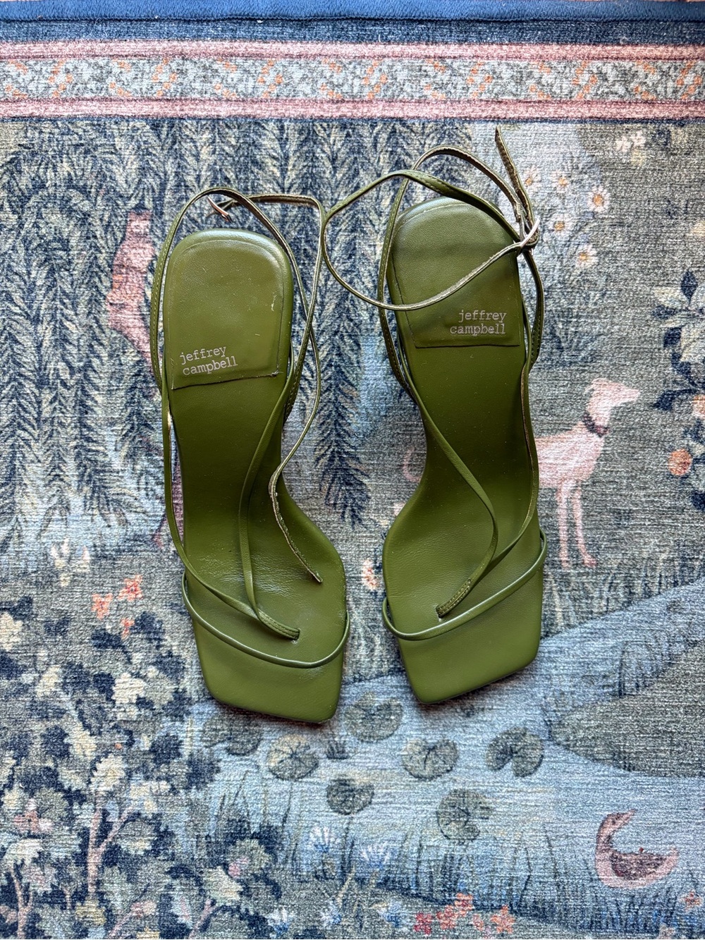Jeffrey Campbell Olive Green Strappy Square-Toe Fluxx Kitten Heels